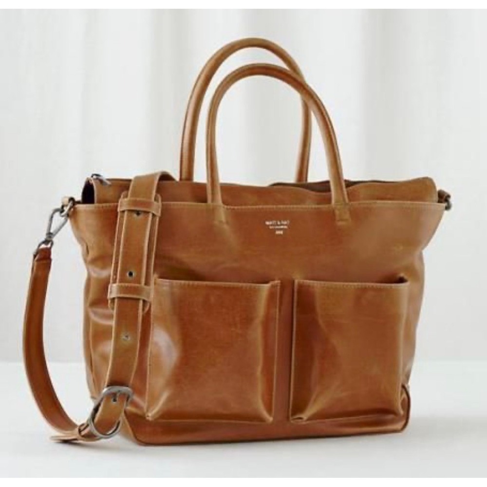 Matt & Nat Tan Vegan Leather Satchel Crossbody Bag with Purple Lining